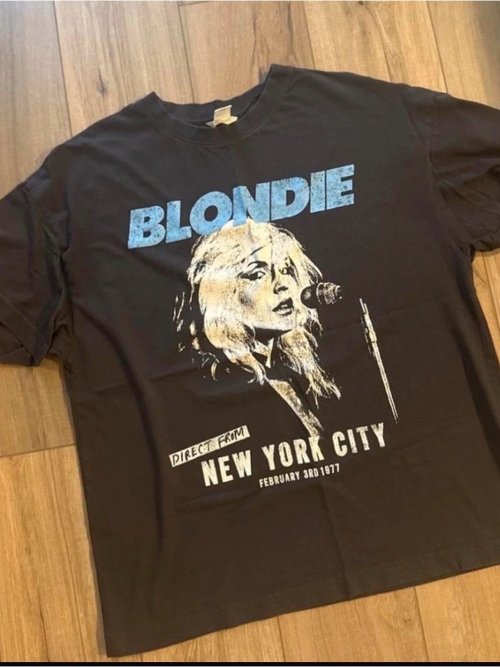 H&M Black Blondie Graphic Tee with Blue and Cream Print